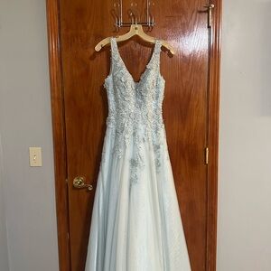 Xscape Light Blue Embellished Prom Dress